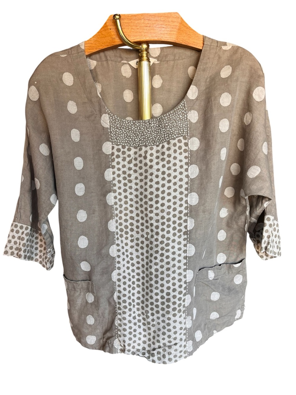 Marketplace Handwork of India Polka Dot Linen Blend Tunic in Taupe Artsy Boho